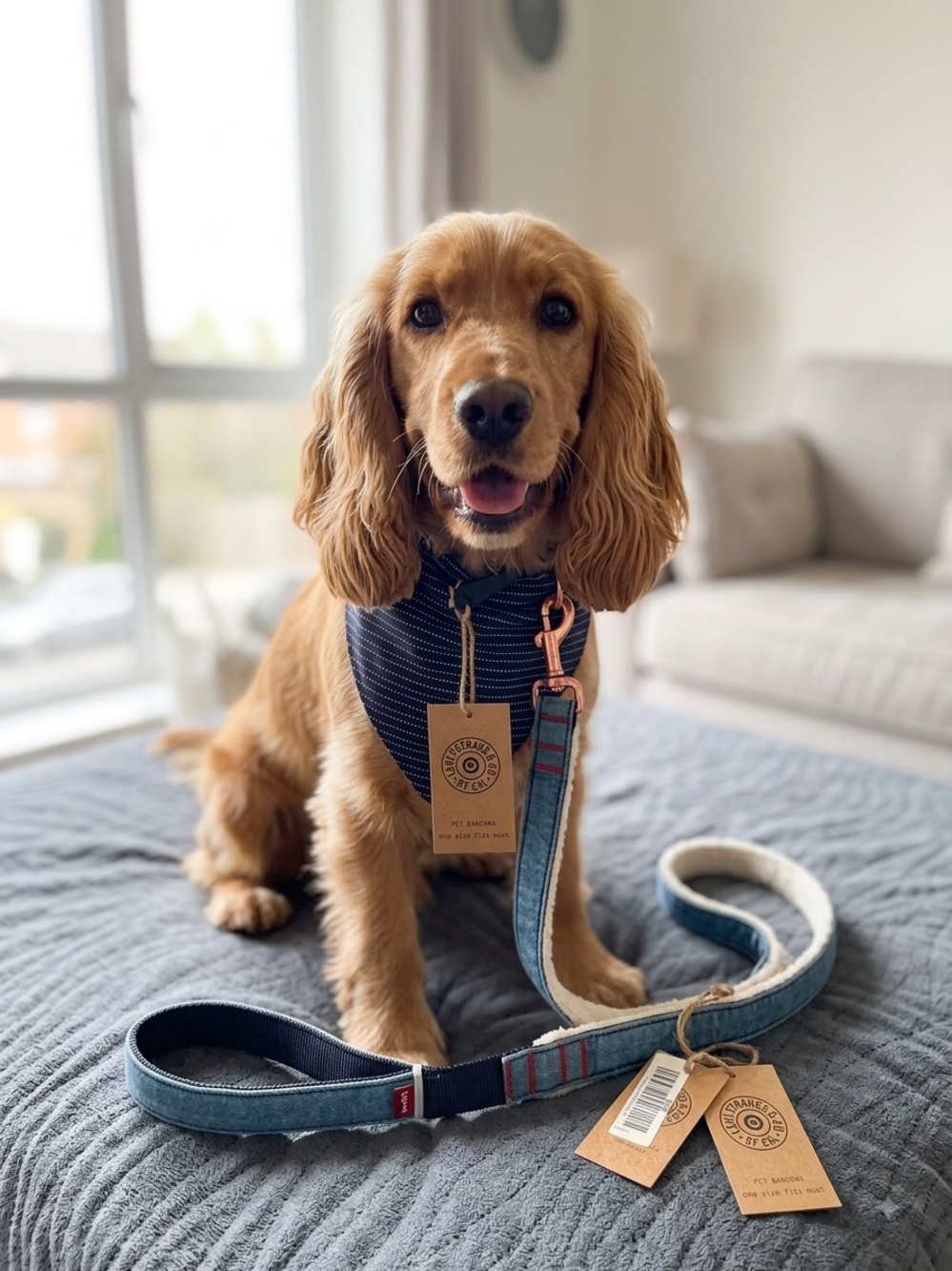 Levi’s Denim Blue Dog Leash, matching bandanna Set and bag